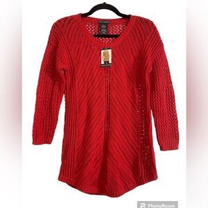 NWT Chelsea & Theodore Cherry Red Open Stitch Crochet Knit Sweater- Size Medium